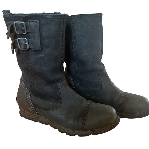 Sorel Shoes - Sorel Moto Biker Boots Major Pull On Buckle Black Leather NL2166-010 Women's 8
